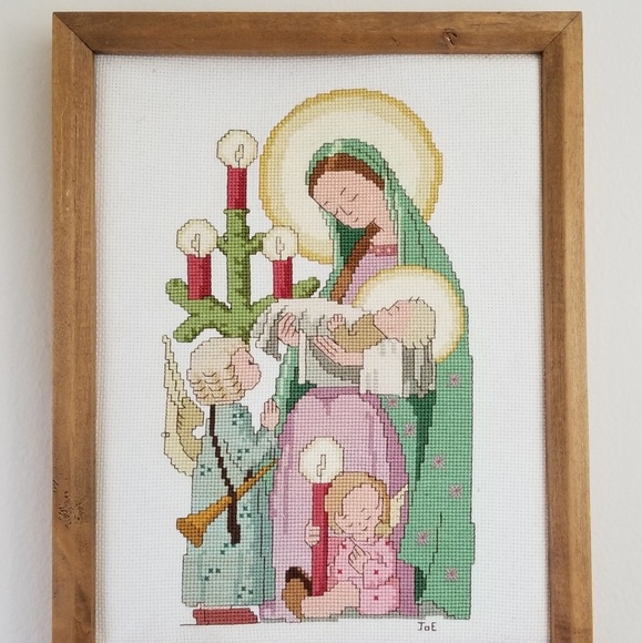 VTG Virgin Mary & Baby Jesus Needlepoint Art - Picture 2 of 8